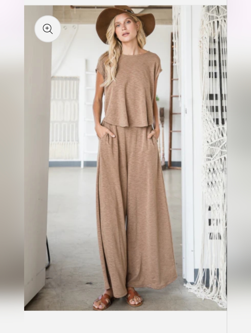 Bucket List Open Front Wide-Leg Knit Jumpsuit in Brown - Picture 2 of 13